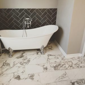 attractive custom bathroom remodel marble floor tile backsplash